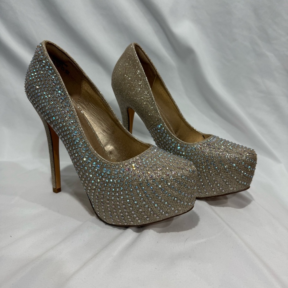 Dream Pairs Gold Rhinestone Platform Heels Size 8.5 Sparkle Formal Glam Stiletto